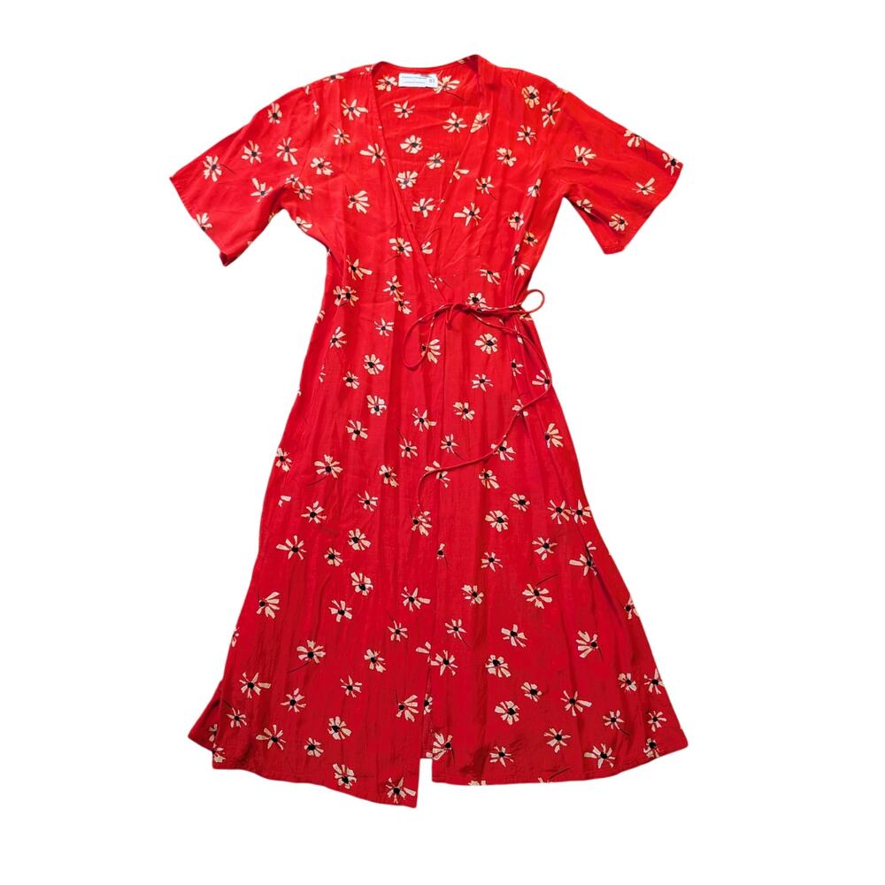 Faithfull The Brand x Anthropologie Rivera Wrap Dress Women XL 10 Red Daisy Midi